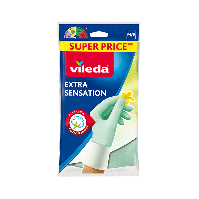 Vileda Extra Sensation – Gants en caoutchouc doublés de coton